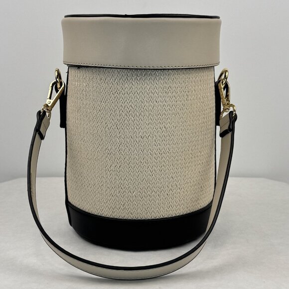 Beige Capsule Bag Long And Short Detachable Straps Black Trim Lined Bucket Purse - Picture 6 of 14